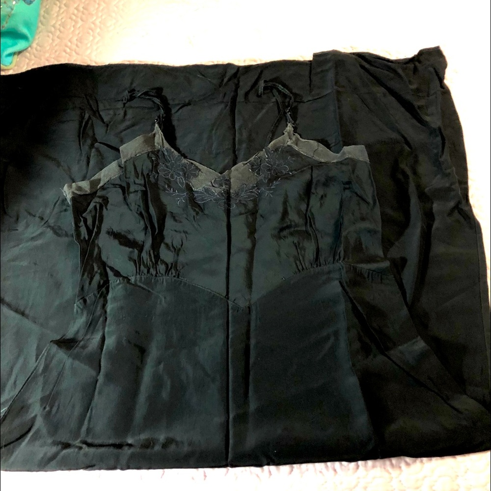 Vintage 40s Black Gown/Slip with bodice trim